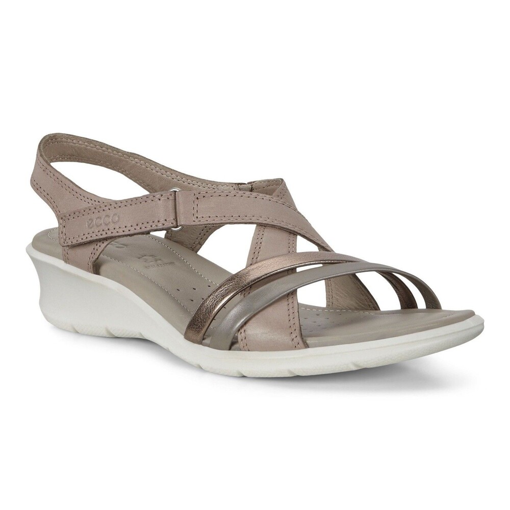 Ecco Taupe Leather Felicia Low Wedge Strappy Comfy Summer Sandal  EU 37 / US 6.5